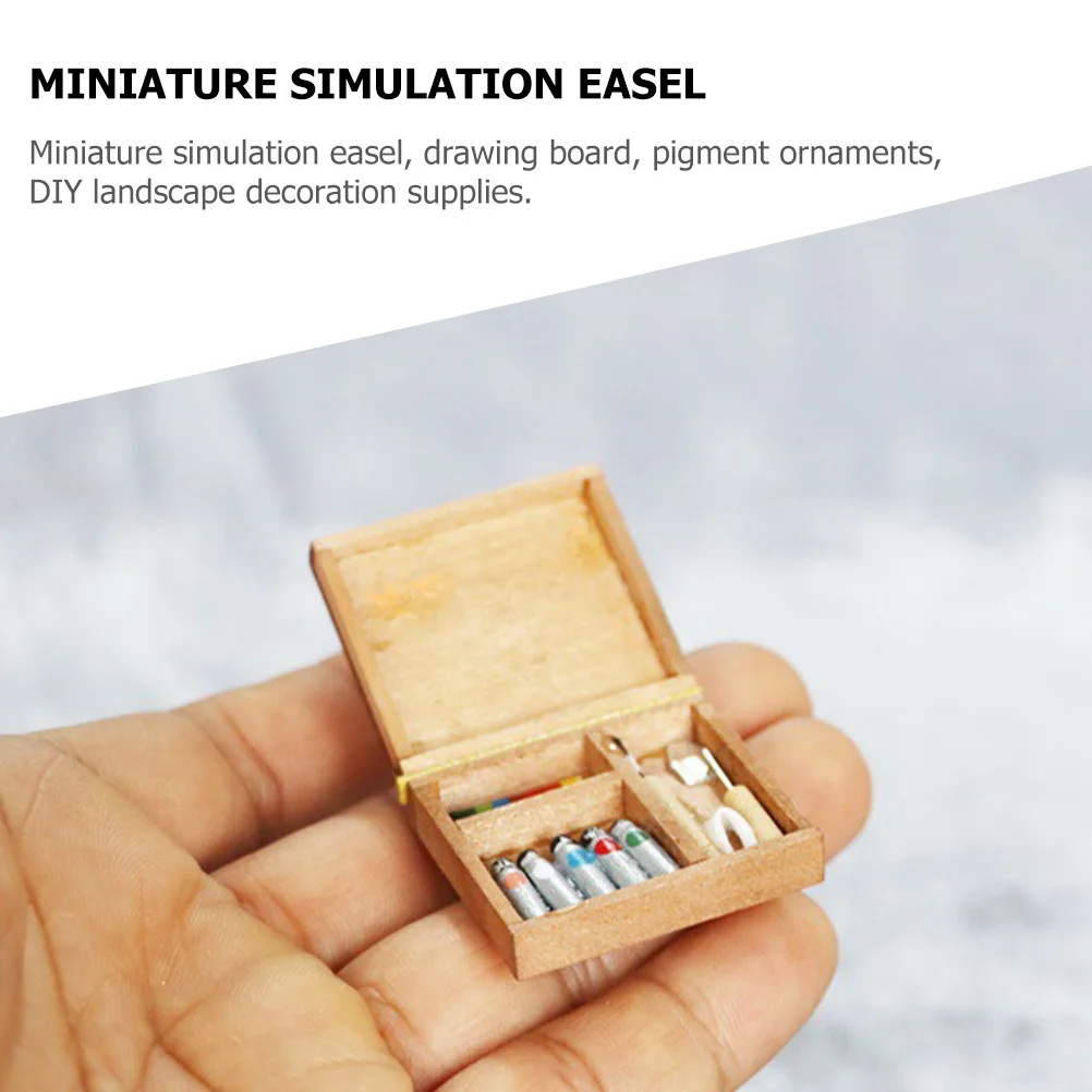 

1Set Miniature Wooden Easel Kit Mini House Decor Realistic Drawing Board Creative DIY Landscape Accessories Mini Home Ornament