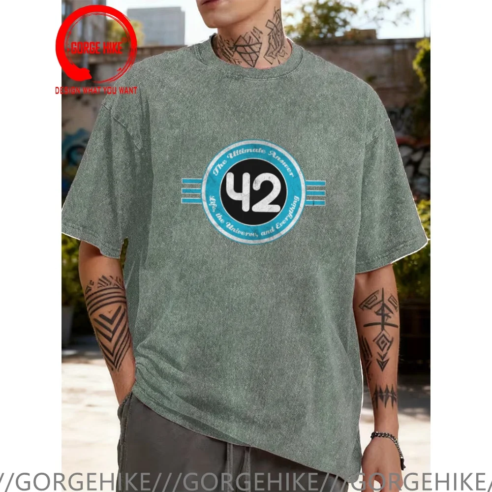 Vintage Washed Cotton T-Shirt Funny Designer 42 Life The Universe Everything T Shirt Men Fashion Trendy Casual Clothing Stylish