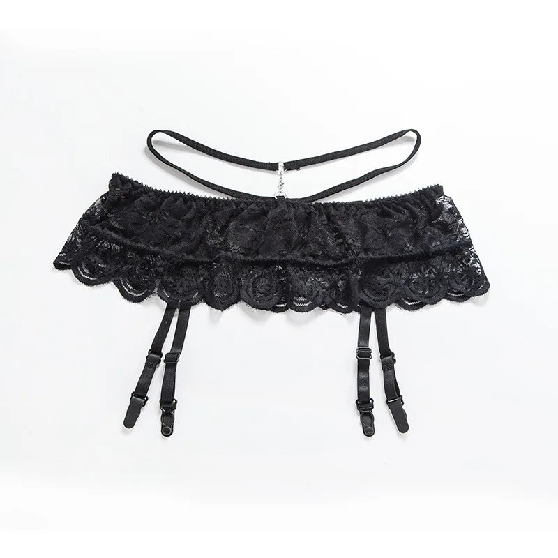 Floral Lace Garter Belt Adjustable Straps Crotchless Underwear Suspender Belt Mini Skirt Garters for Stockings Intimate Wear