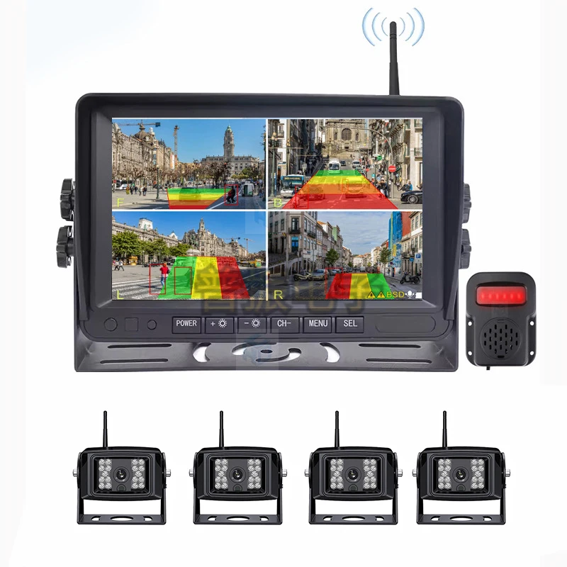 24V DC 100 Meter Long Range BSD AI Wireless Camera System 1080P Waterproof Night Vision Monitor for Heavy Duty Vehicles