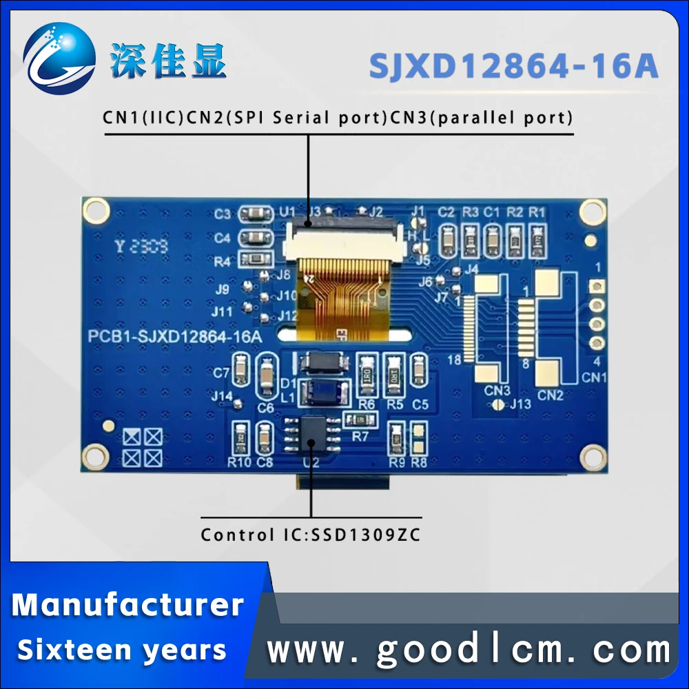 Mini Display Multi-View, Azul no Display Preto, Unidade SSD1309ZC, Módulo oled 12864, 3.3V, 2.42 in, 16A, SJXD12864-16A