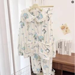 Hatsune Miku flannel pajamas autumn and winter women's new plush warm student cartoon cute can wear outside home clothes