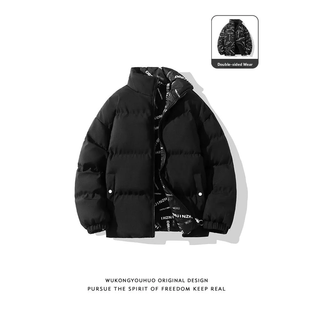 

Trendy Double-Sided Winter Thiened Stand Collar Bread Jaet Loose ex Warm Cotton Clothes for Couples Youth Faion