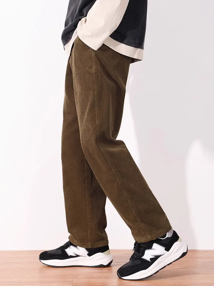 

Мужские повседневные свободные брюки прямого кроя из вельвета, коричневые, в стиле рабочей одежды, винтажные, весна-осень, новые, из полиэфирного волокна