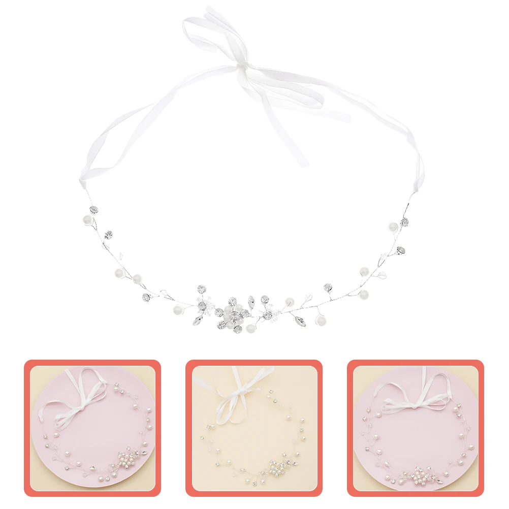 

Pearl Headb Rhinestone Hair Accessories Wedding Women Headdress Bridal Silver Adjustable Lightweight Party Decorations