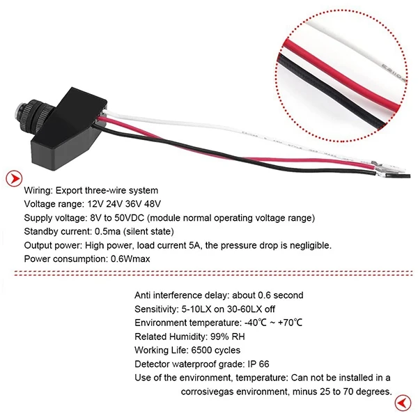 Photocell Switch NK-BB/F50 DC 8-50V Dusk to Dawn Sensor Photoelectric Switch Light Photocell Sensor Lighting Switch