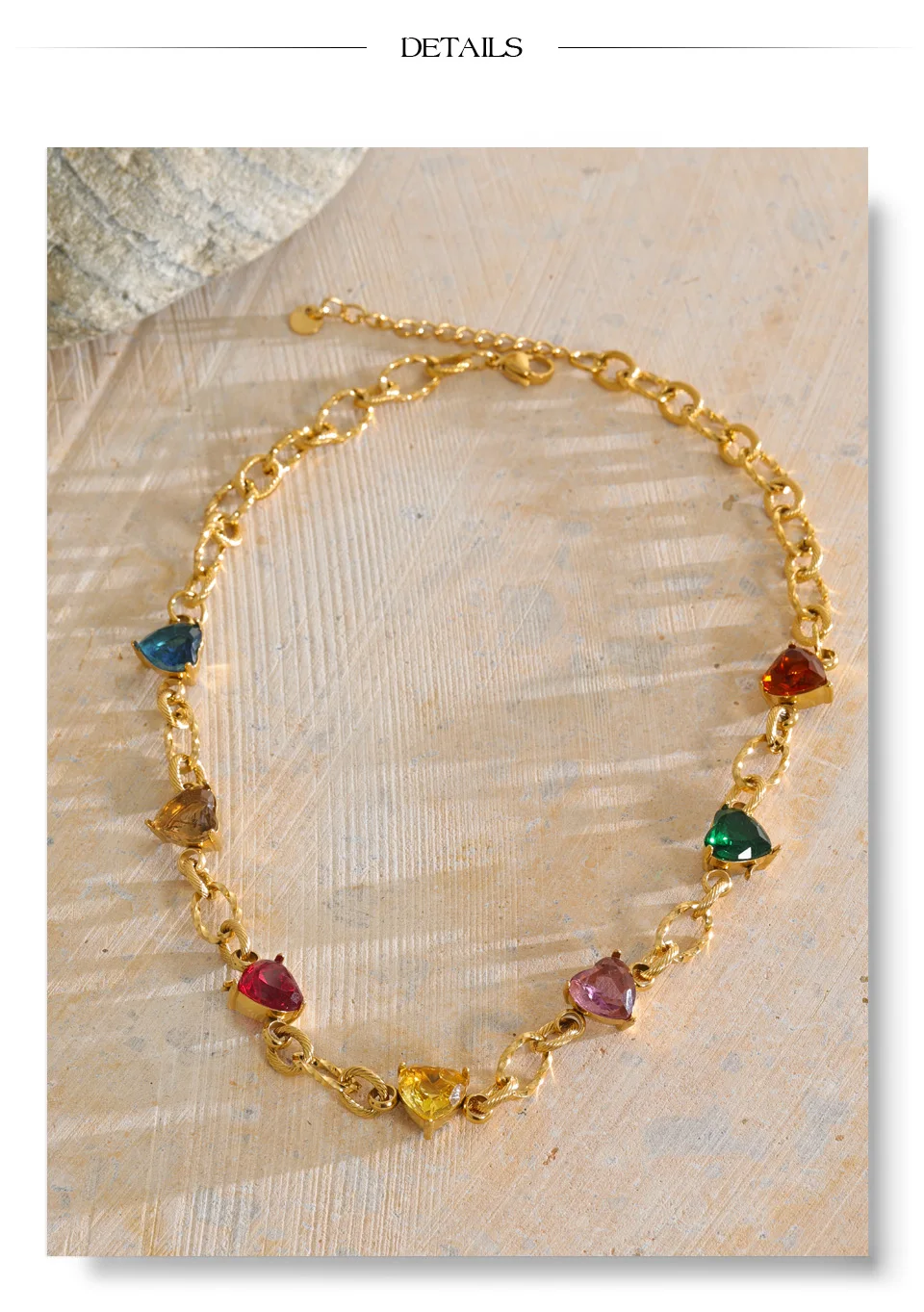 Yhpup Edelstahl-Halskette mit bunten Zirkonia-Herzen, hochwertige, zarte Neuheiten, Fantasy-Schmuck, Geschenk – Detail 8
