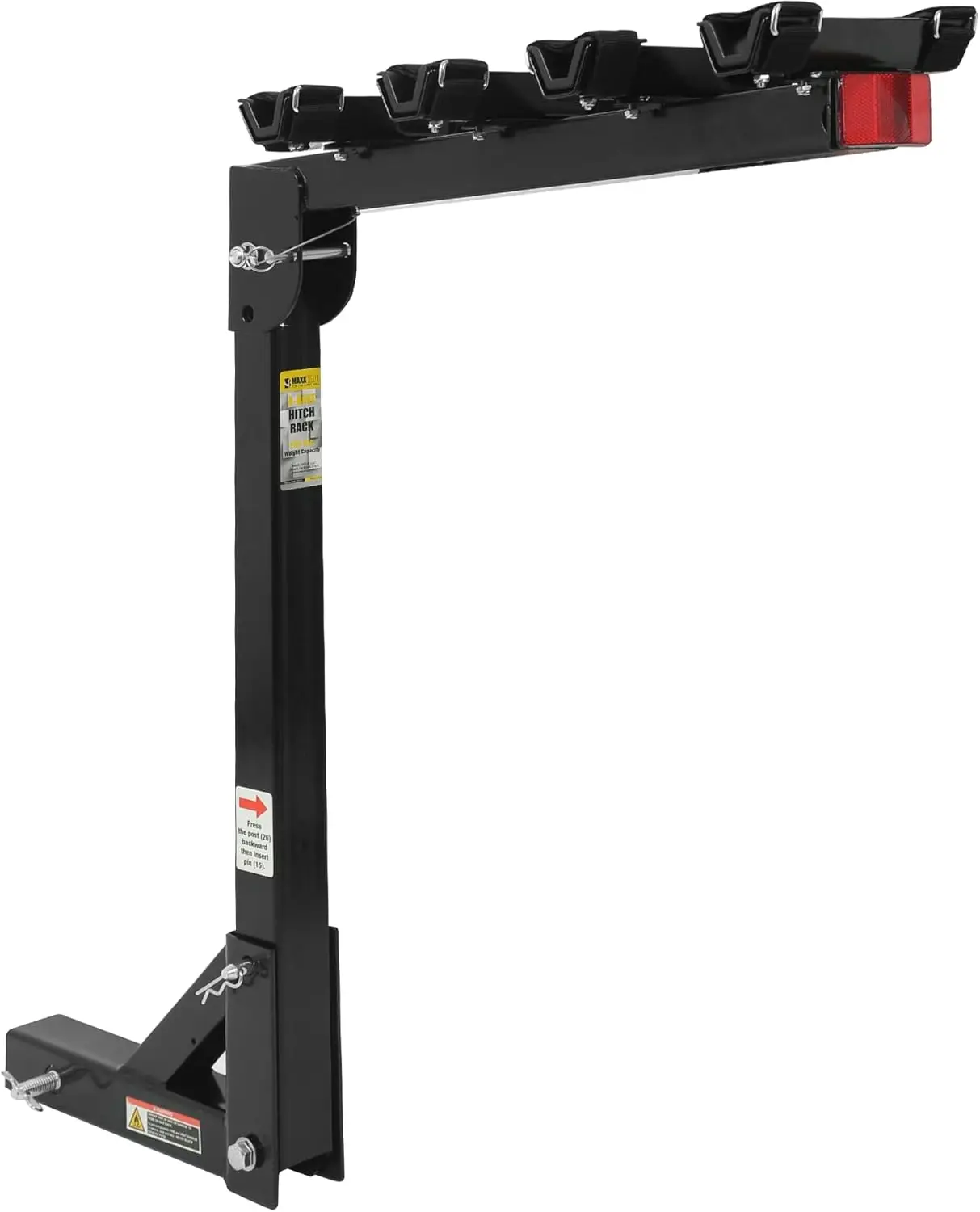 

Hitch Mount 4-Bike Rack, Black, 150 lb Capacity for Cars & SUVs, Swing-Down Easy Install with Safety Reflector