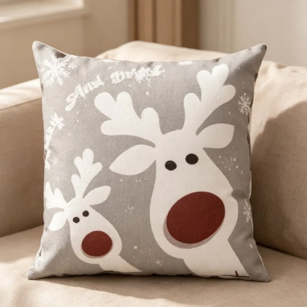 Reindeer 45cm 17in Christmas Pillow Covers Flax Soft Plaid Cushion Cover Skin-friendly Comfortable Xmas Pillowcase Living Room
