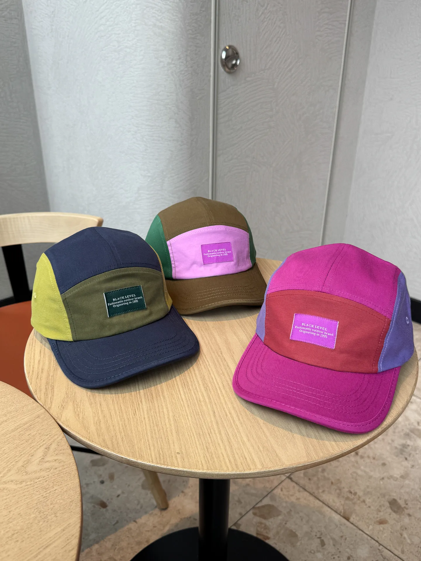 Japanese retro color matching leather label letter five-piece hat baseball cap