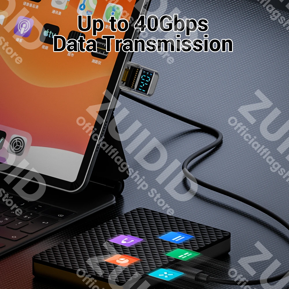 U-Shape LED Display USB4.0 40Gbps Type C to C Adapter 8K@60Hz PD140W 5A Fast Charging Cable for iPhone 15 16 MacBook Steam Deck