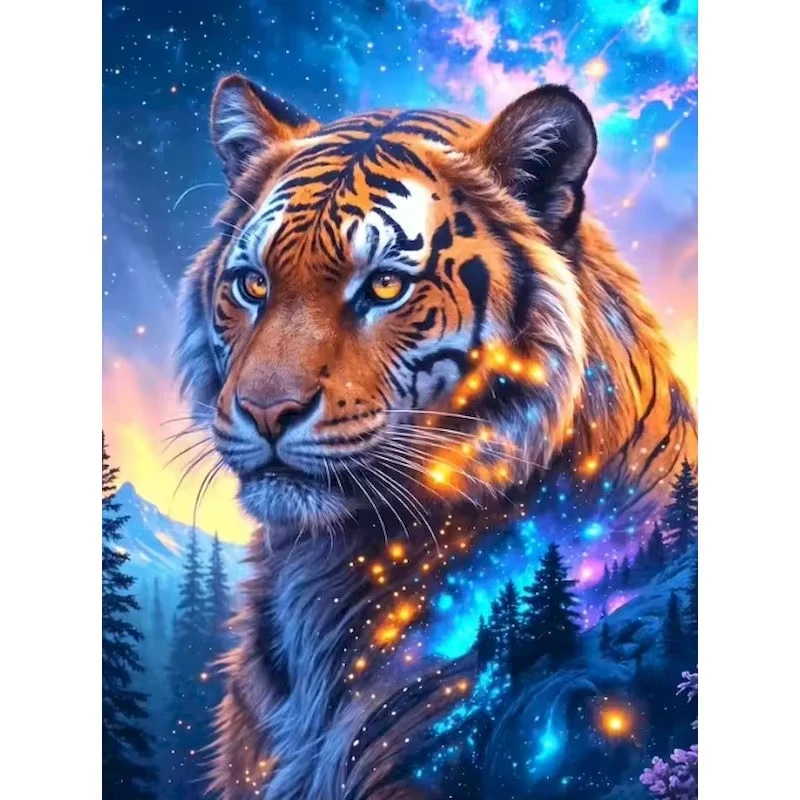 Mystical Tiger Painting By Numbers Kits for Beginner Mountain Forest Handmade Wall Art Picture Drawing on Canvas for D