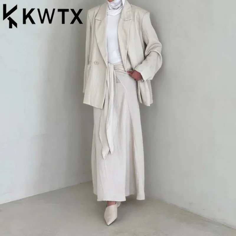 

KWTX женский однотонный комплект из 2 предметов: пиджак и юбка с высокой талией, винтажный элегантный роскошный дизайнерский повседневный комплект весна-лето 2025