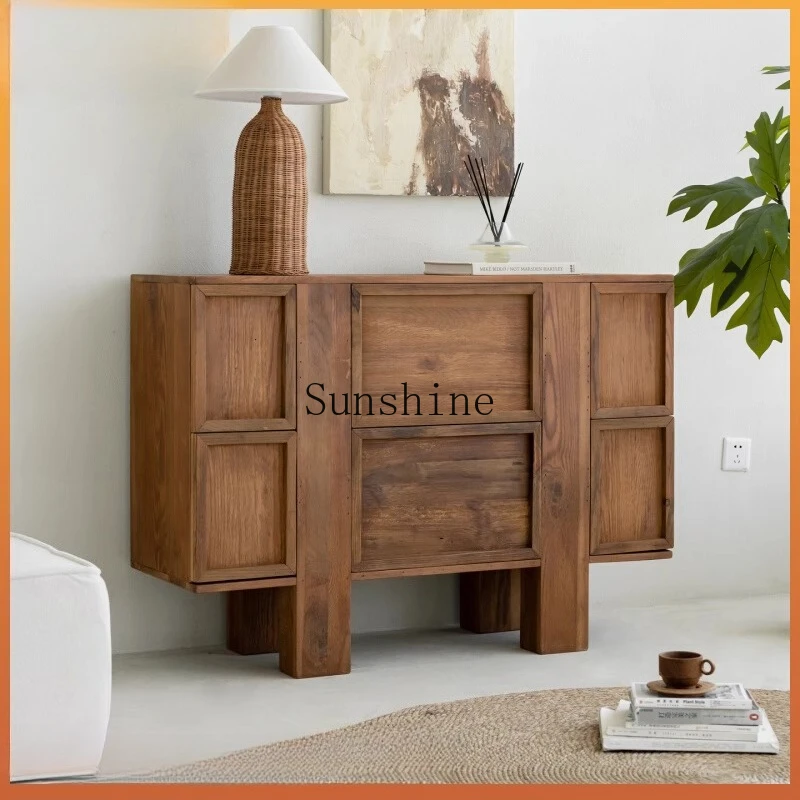 

Retro solid wood dining side cabinet, log wind floor drawer storage cabinet