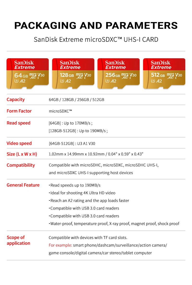 SanDisk Extreme V30 A2 4K MicroSD TF Flash-Karte für DJI-Drohnen, Actioncams und Handkameras, 64 GB, 128 GB, 256 GB, 512 GB, MicroSDXC-Speicherkarte. – Detail 7