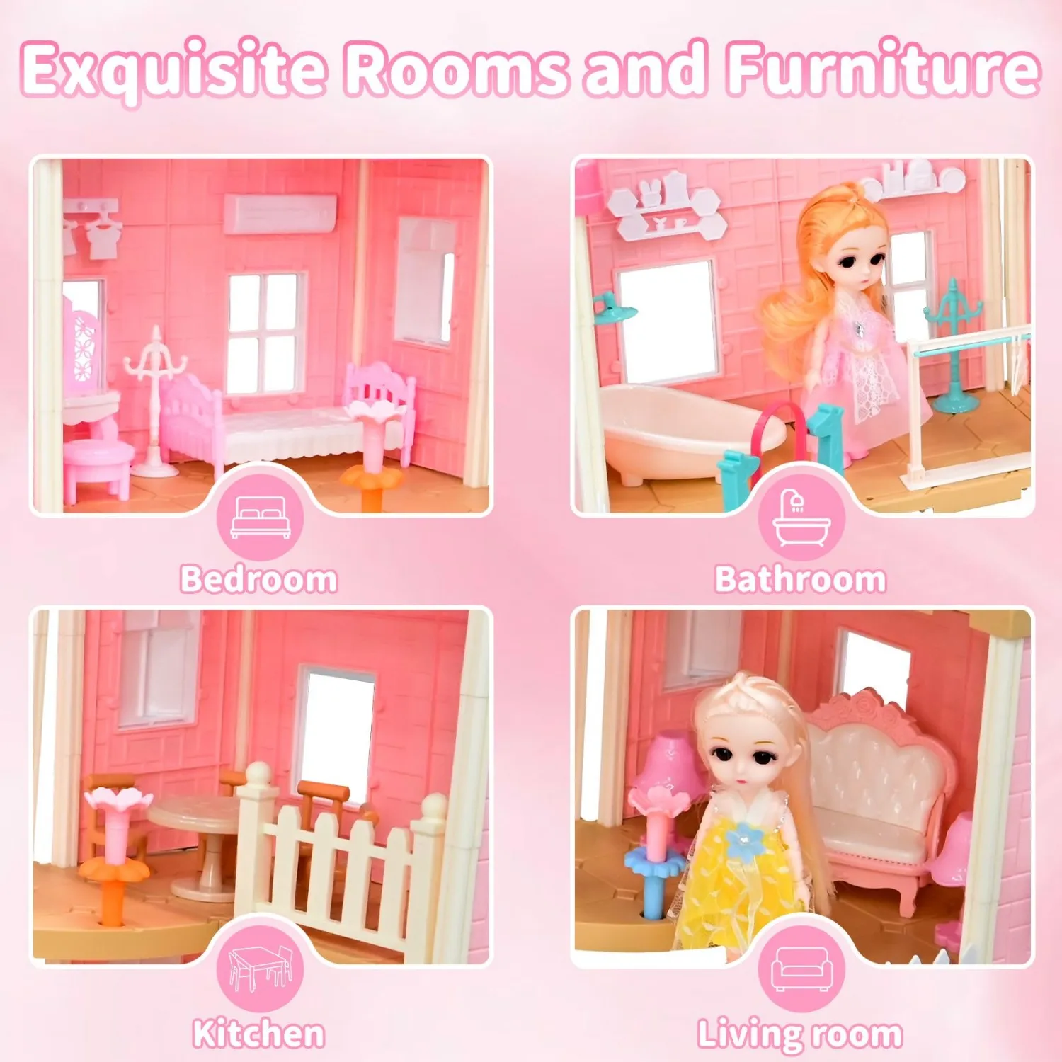 プリンセスキャッスルヴィラドールハウス |   人形と家具付きの5つの部屋 |   女の子向け教育用プレイハウス |   誕生日ギフトボックス (21.28インチ x