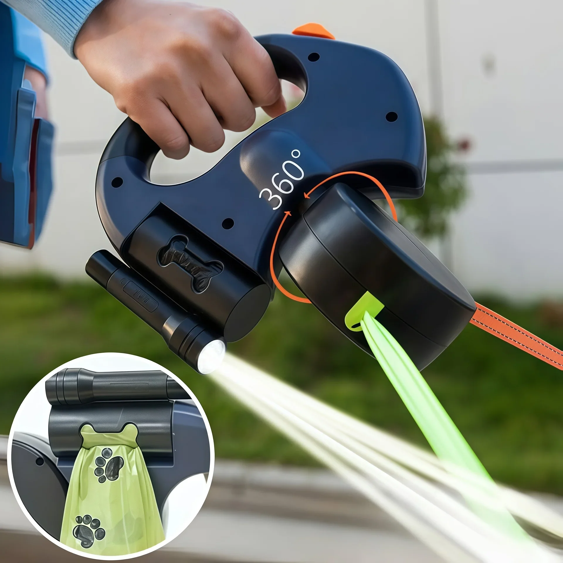 

Автоматический выдвижной поводок для собак с двумя концами, 3 м, со светодиодным фонариком, диспенсером для пакетов для уборки за питомцем, поводок-рулетка 360 градусов, двойное натяжение, зоотовары