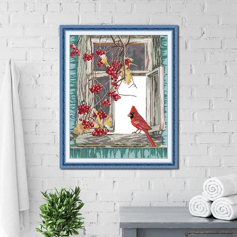 Joy Sunday Cross Stitch Kits Bird On The Windowsill Patterns Printed Counted Aida Fabric 16/14/11CT Art Craft DIY Embroidery Kit