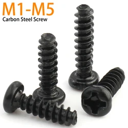 100pcs M1 M1.2 M1.4 M1.7 M2 M2.3 M2.6 M3 M3.5 M4 M5 Black Carbon Steel Mini Phillips Cross Recessed Pan Head Self-tapping Screw