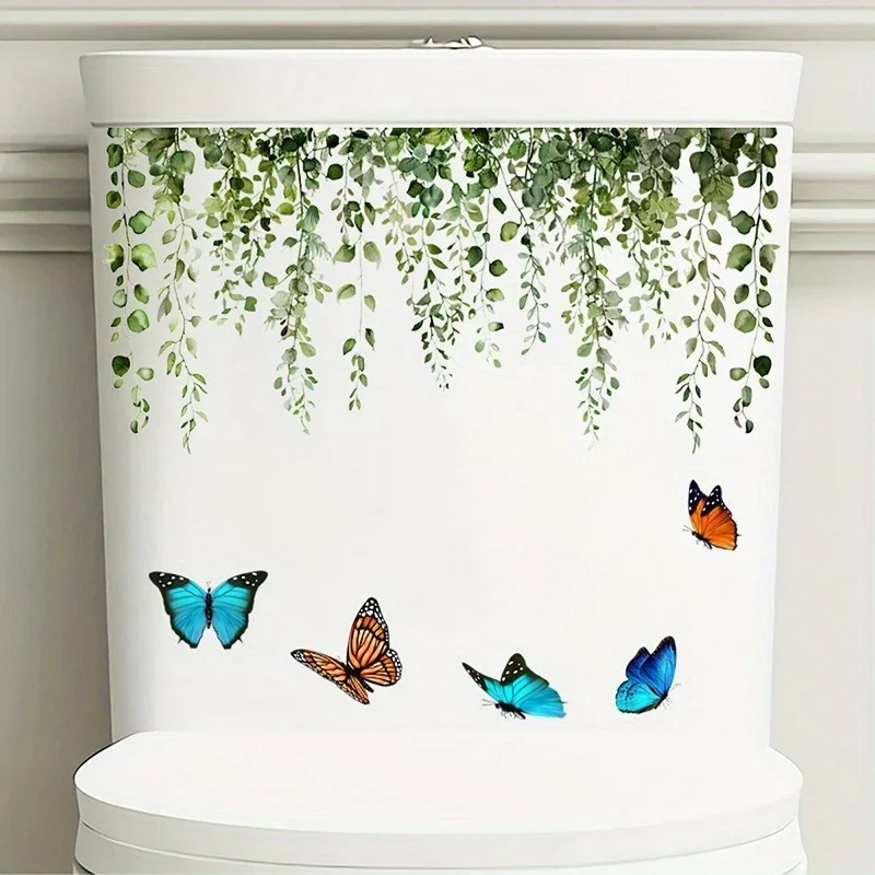 1PC Sustainable PVC Butterfly&Green Leaves Wall Decals-Waterproof Removable Stickers for Bathroom Living Room and Cabinet Decor