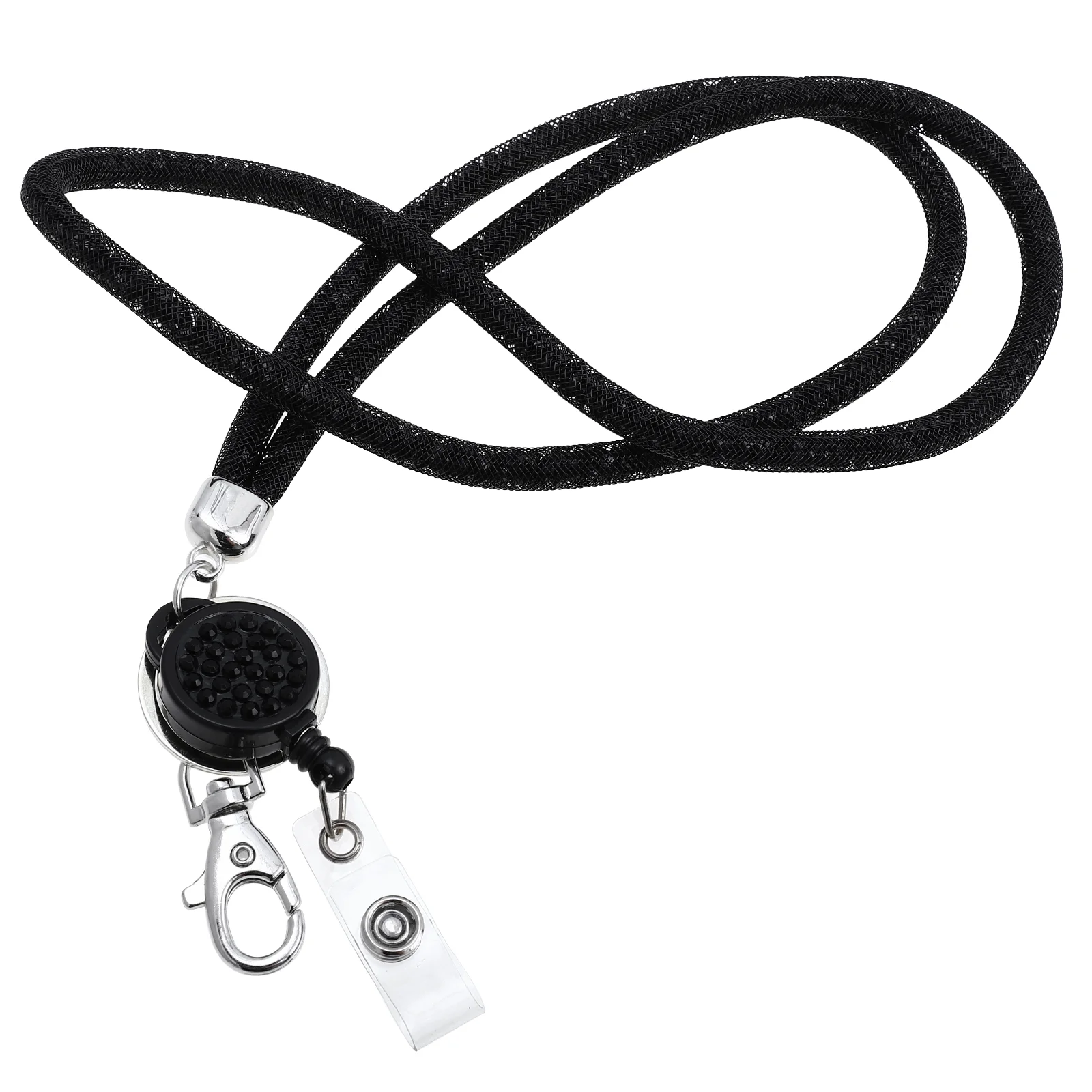 

Black Rhinestone Phone Lanyard Work Permit Wallet Neck Strap Detachable Key Chain Holder String Sparkling Cell Phone