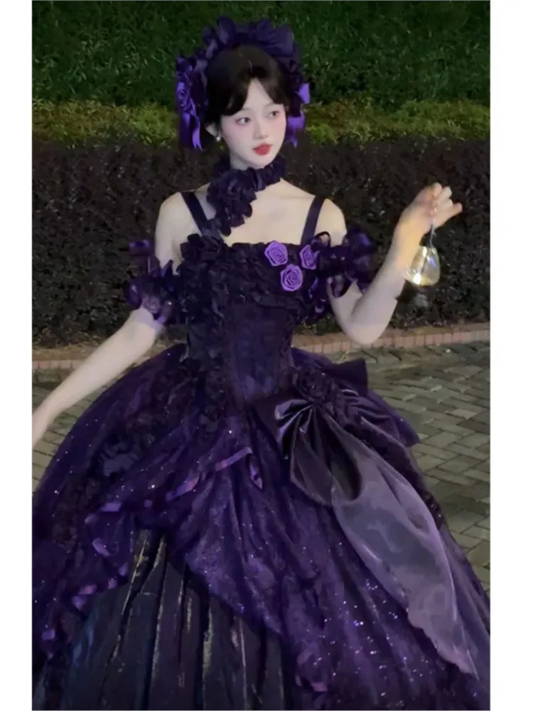 

Purple one-shoulder light luxury birthday coming-of-age ceremony host party dress