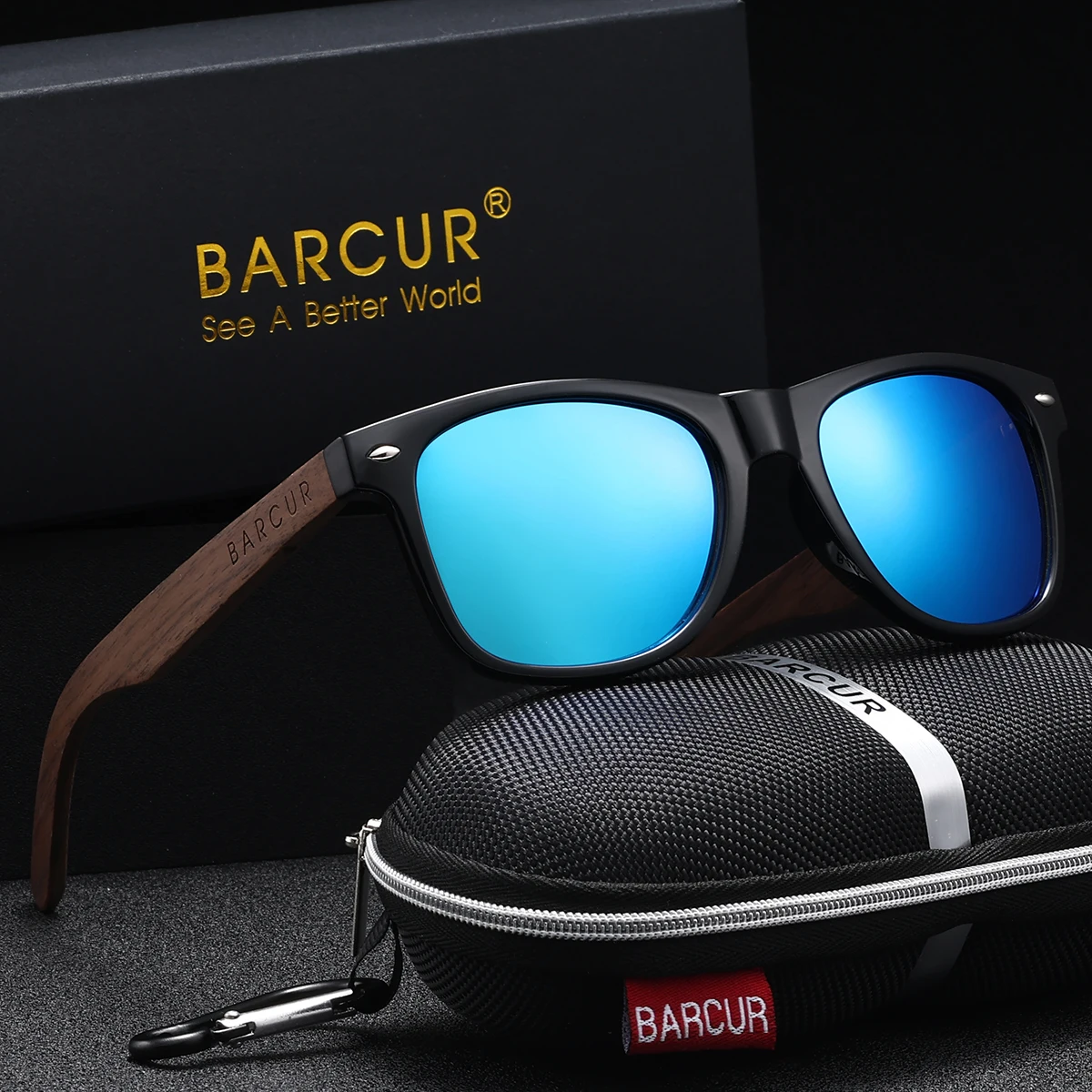 BARCUR Women's College Style Box Casual Polarized Sunglasses Wooden Glasses Foot Driving Tour Self Driving Tour Men's Glasses