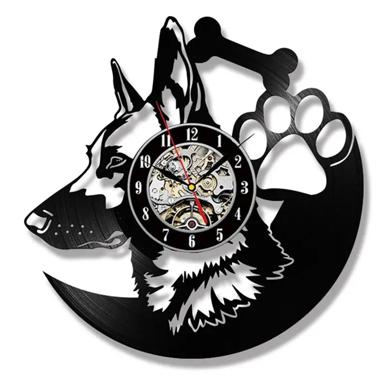 VEHO-2X German Shepherd Dog Wall Clock Home Decor Dog Breeds Vinyl Record Vintage Clock Dog Wall Clock Gift -No LED Style