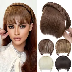 S-noilite Synthetic Headband Bangs Extensions Hair Blunt Fringe Wig Braid Headband For Women Natural Black Brown Blonde Bang