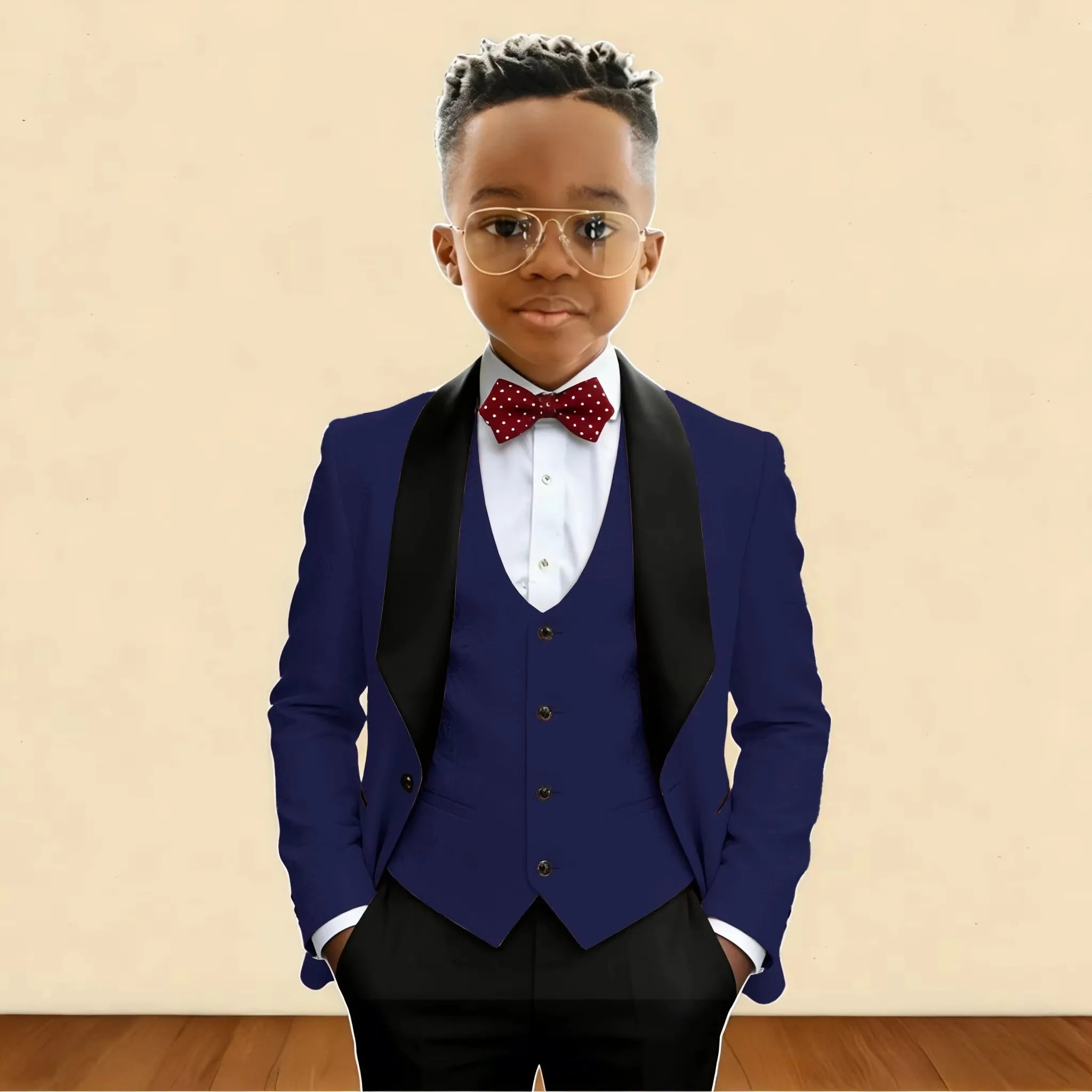 champagne Jacquard Suit for Boys Wedding Tuxedo 3 Piece Shawl Lapel Jacket Pants Vest Kids Blazer Set Slim Fit Child Outfit