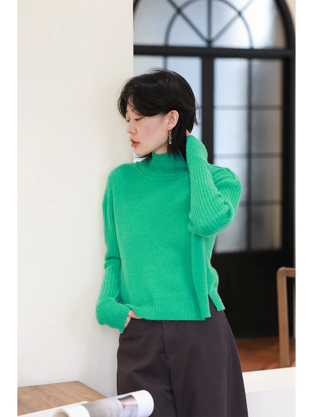 

Мягкий, удобный вязаный свитер с высоким воротником для женщин, свободный универсальный базовый топ в стиле Lazy Sle