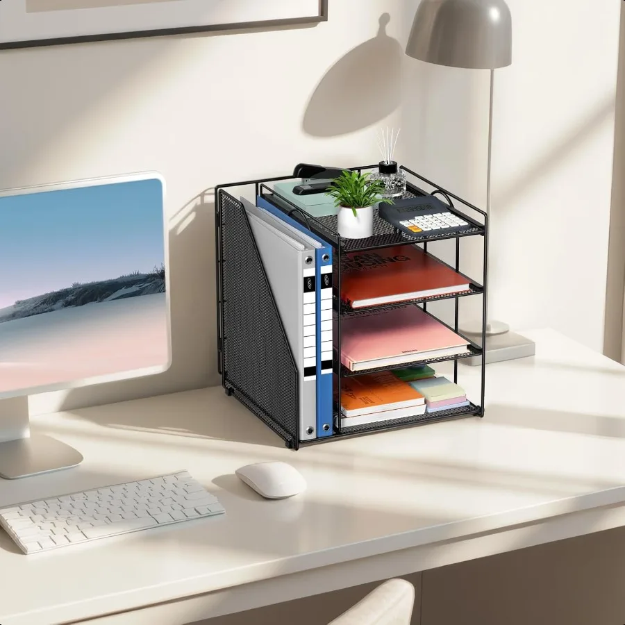 منظم مكتب وملحقات منظم ورق 4 طبقات مع حامل ملفات عمودي ملحقات مكتب المكتب منظمو مساحة العمل وستورو