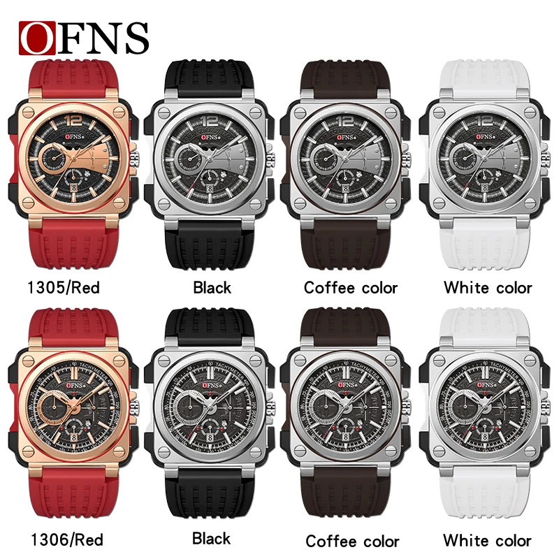 OFNS Luxury Quartz Mens Watches Unique Designer Brand Sports Silicone Tape Watch Big Dial Casual Fashion Mens Military Watches