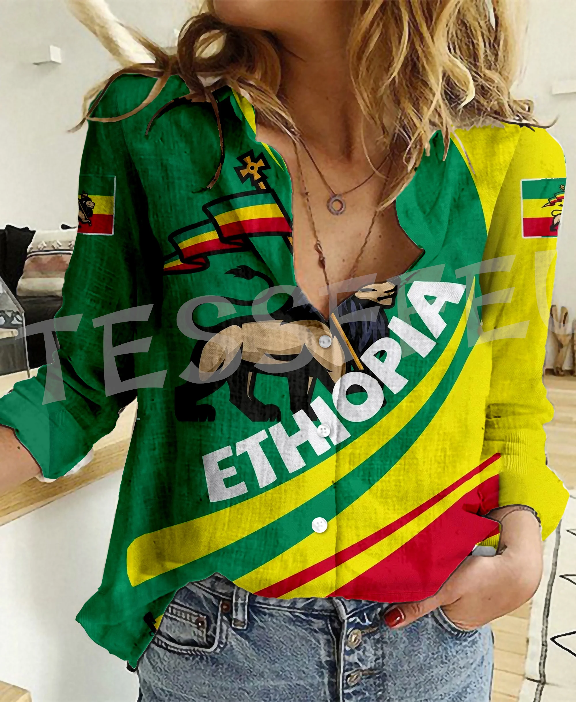 

Africa Ethiopia Reggae Lion Vintage Tattoo Retro 3DPrint Streetawear Harajuku Women Casual Button-Down Shirts Long Sleeves XA9