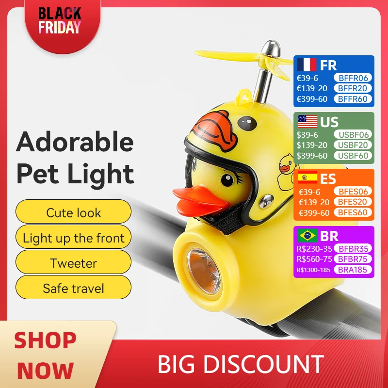 Kids Bike Light Night Riding Little Yellow Duck Children's Bell Horn Flashlight Bicycle Headlight for Cycling Bicycle Front Lamp