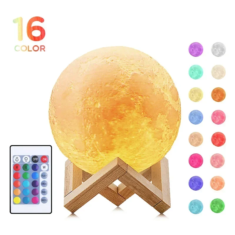 Touch Night Lamps Home Decor Creative Gift USB LED Night Light 20CM 3D Printed Star Moon Lights Colorful Rechargeable image 6