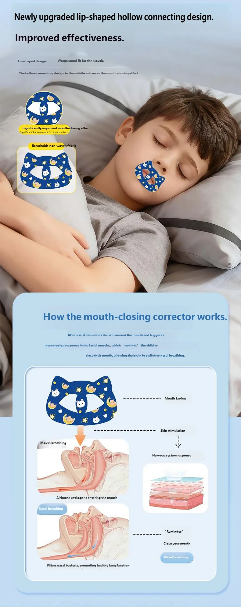 30-150 Stück Kinder-Cartoon-Katzen-Schlafmundstreifen, atmungsaktives Klebeband zur Lippenversiegelung für besseren Schlaf bei Kindern – Detail 4