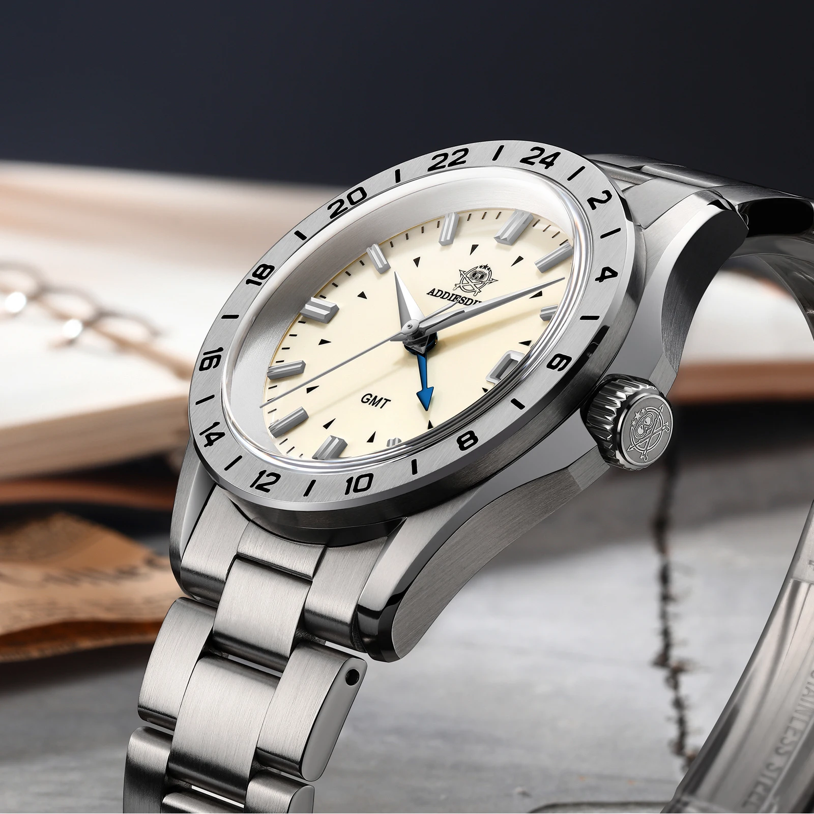 

ADDIESDIVE New Sapphire GMT Quartz Watch For Men 38mm Stainless Steel Bezel AD2063 Watches 20Bar Waterproof Diver relojes hombre