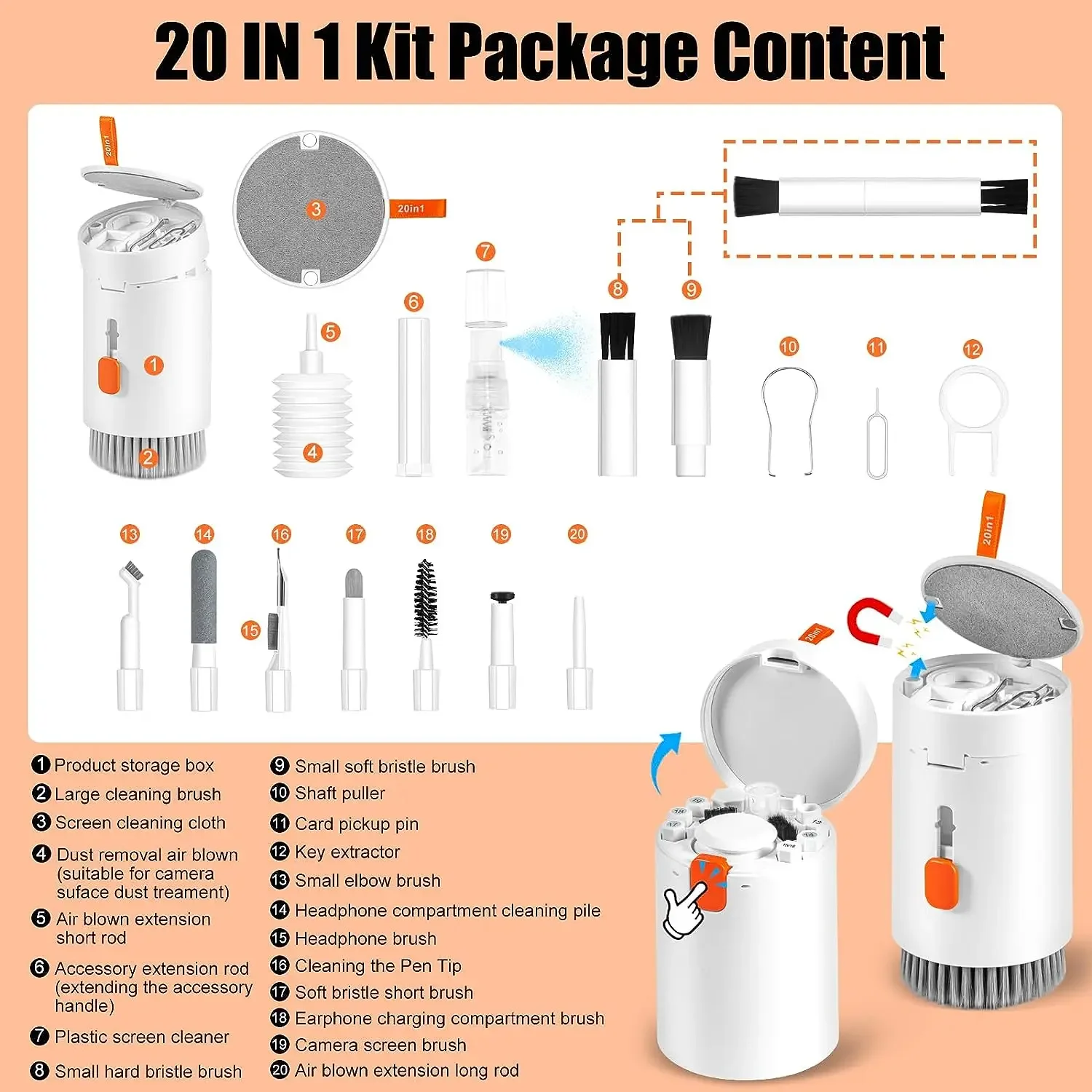 Kit di pulizia 20 in 1 Set di strumenti per la pulizia della tastiera del computer 7 in1 Spazzola pulita per Airpods Pro Laptop PC Tablet Penna per