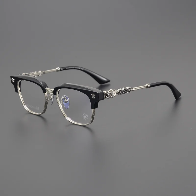 High Quality Pure Titanium Glasses Frame Half Frame Fat Big Face Can Be Equipped with Myopic Anti Blue-Ray Handmade Carved