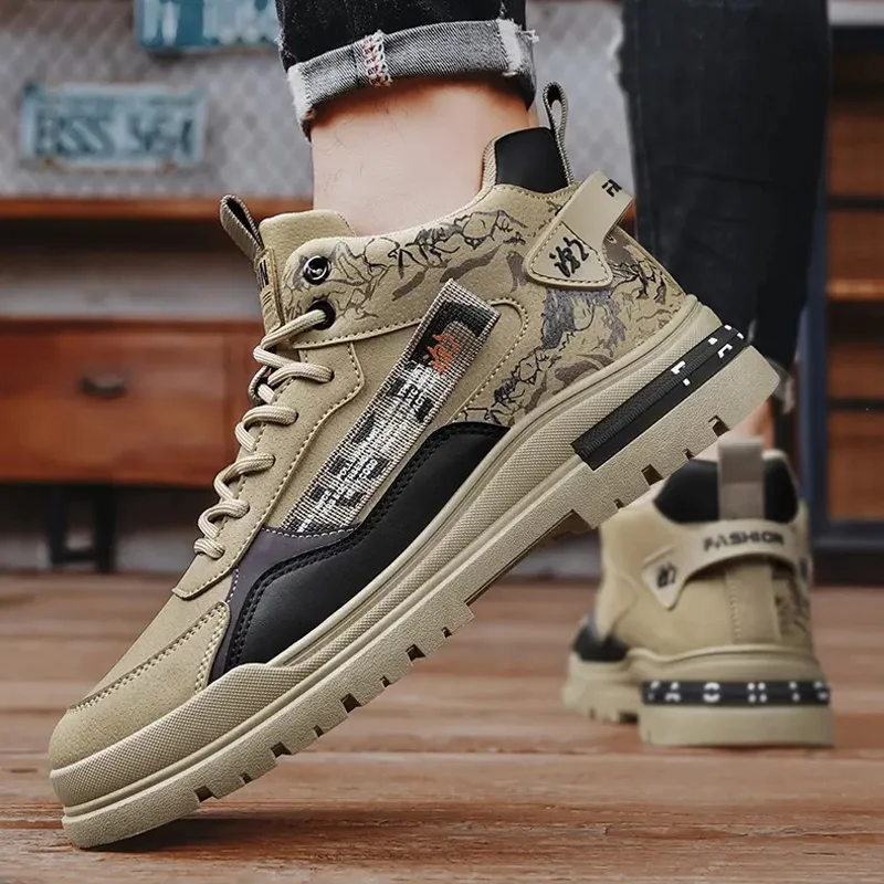 

Trendy Versatile Casual Shoes Autumn High-top Texture Comfortable Walking Outdoor Men's Boots Fashion Durable Male Tooling Shoes
