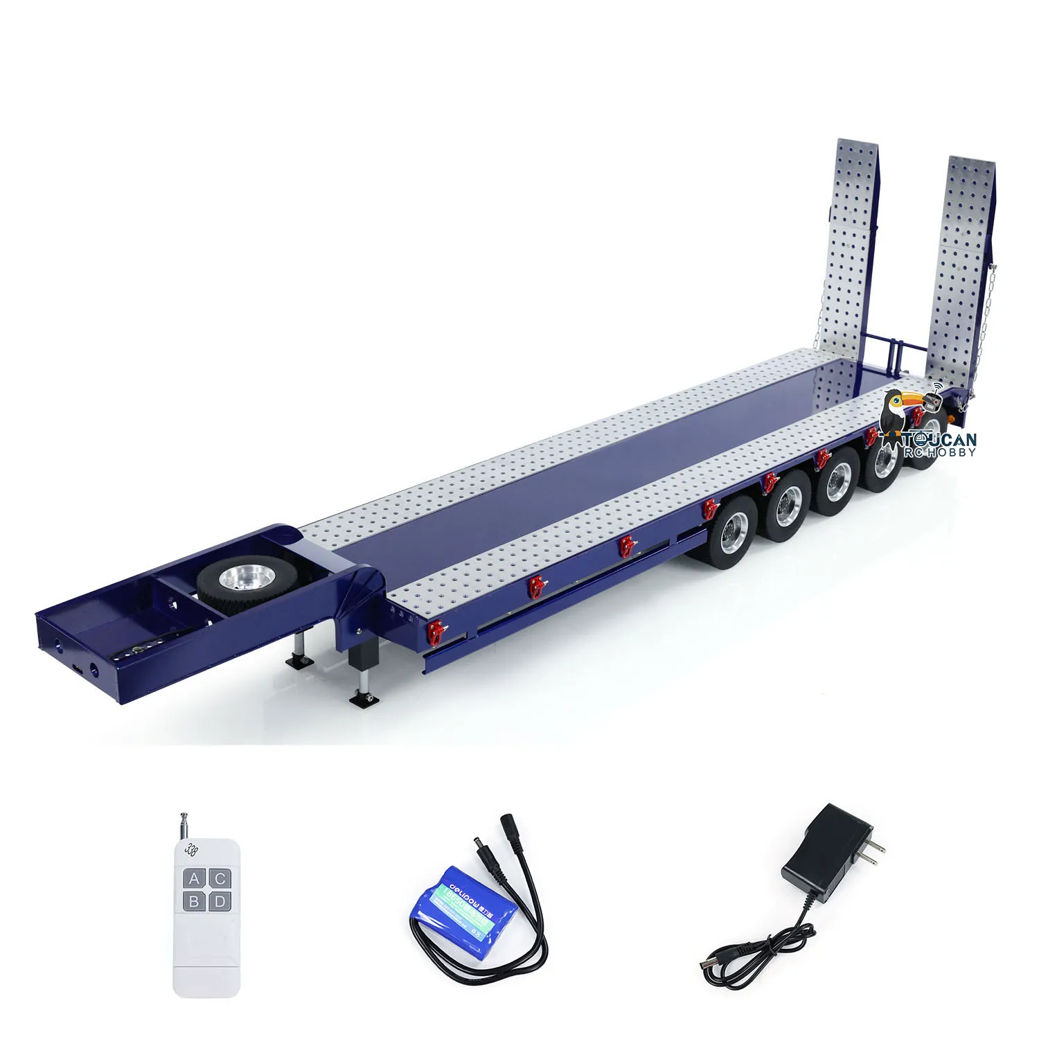 5-Axle RC Metal Semi Trailer for TAMIYAYA 1/14 RC Tractor Truck Remote Control Dumper with Electric Lifting Legs Side Lights