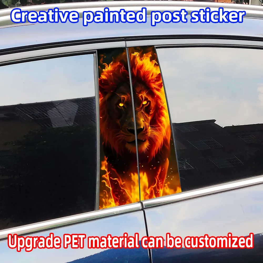 

Fierce Fire Lion Car Stickers Auto B Pillar Waterproof Sunscreen Decoration Cover Car Doors Pillar Sunscreen Decals Accessories