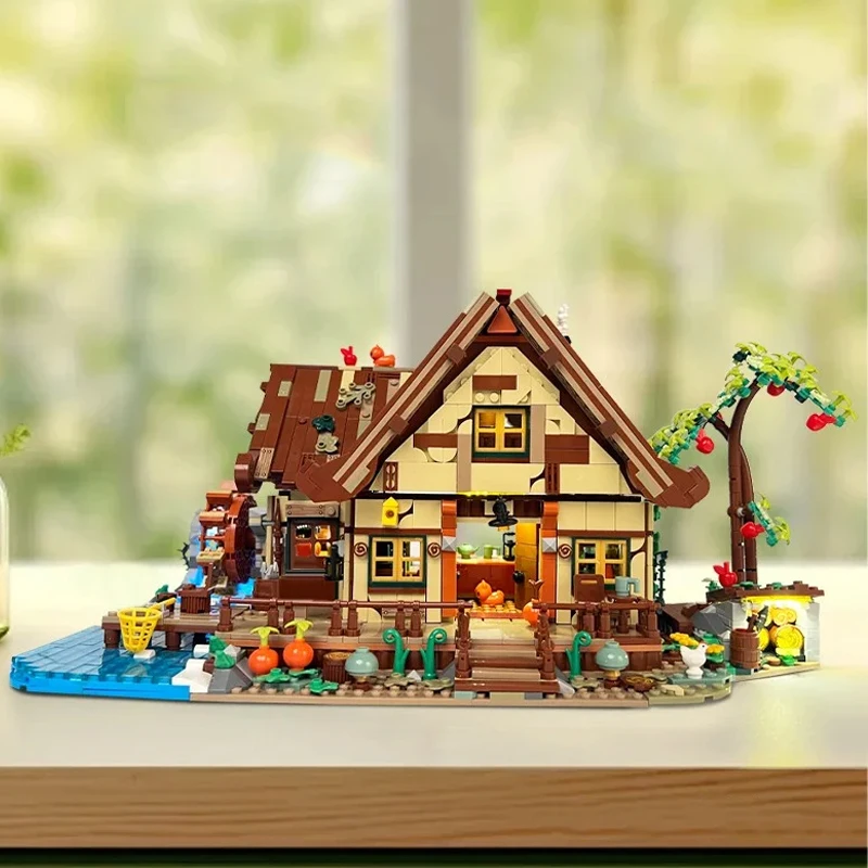 2567PCS Lakeside Cottage Gebäude Ziegel Sets Modell Ansicht Holz Haus Mit Licht MOC Montage Blöcke Spielzeug Kreative Geschenke
