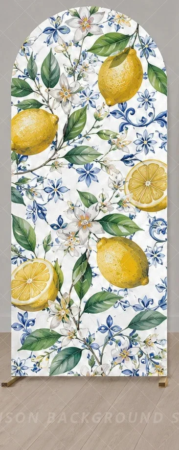 Italian Lemon Tile Arch Cover Backdrop Amalfi Coast Citrus leaf Party background Decoration