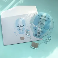 Cute Baby Birthday Invitation Cards White Envelop with Logo Printing Laser Cut Hotair Custom Baptism Invitation Card