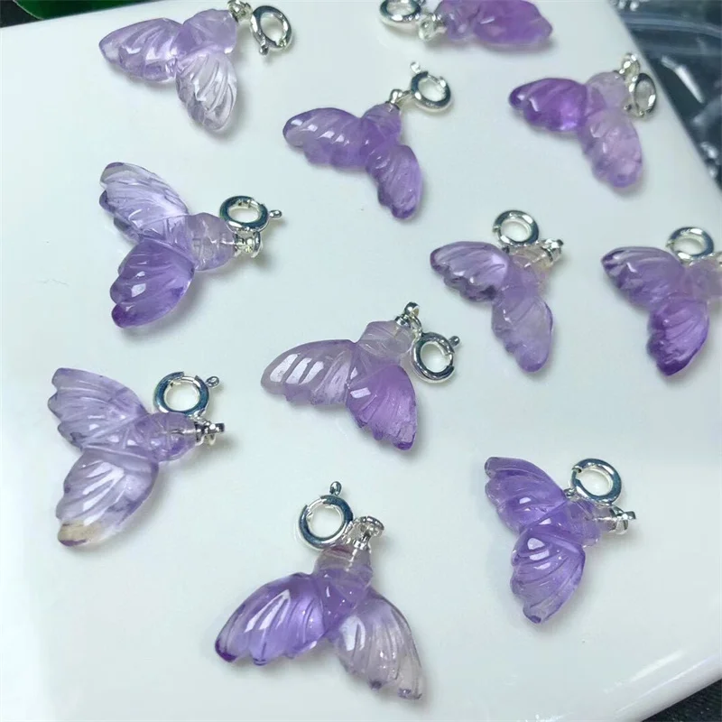 5PCS Natural Amethyst Fishtail Pendant Necklace Cute Female For Women Trendy Irregularity Chain Wedding Jewelry Gift 17MM