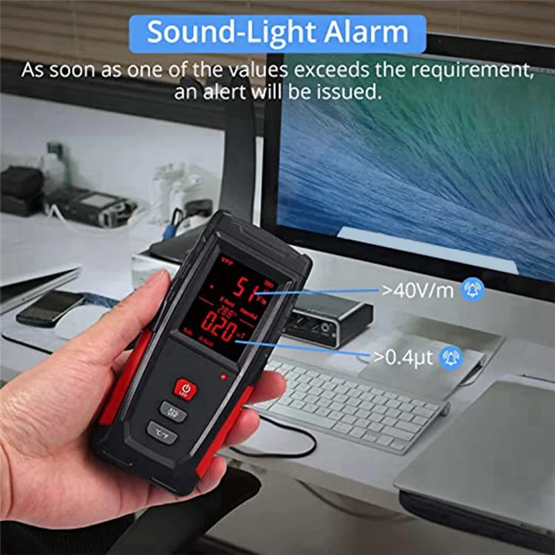 【HOME TOOLS】1Set Sound And Light Alarm EMF Tester (1-1999V/M, 0.01-99.99Μt) Handheld Red&Black
