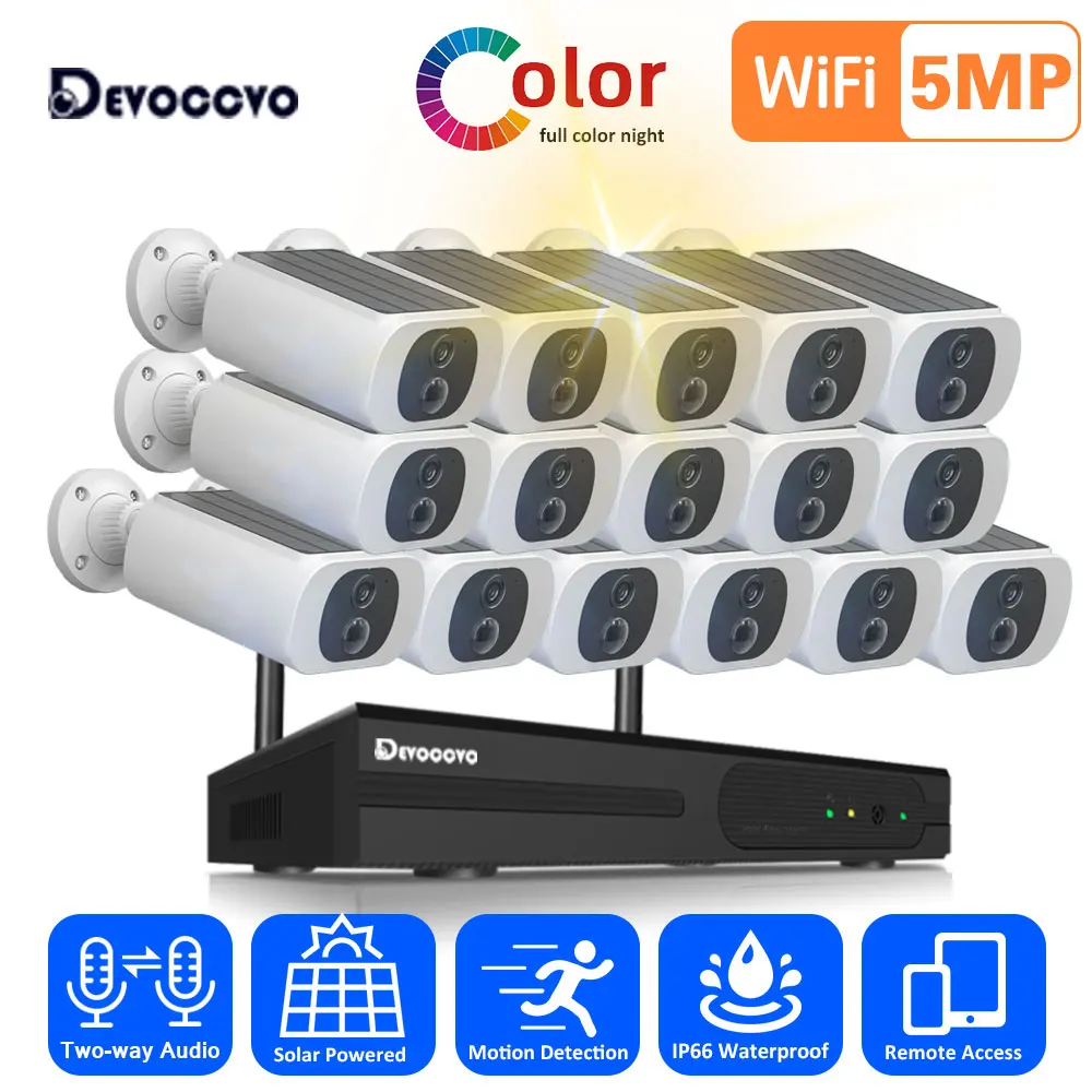 

5MP Солнечная батарея 16-канальная беспроводная система видеонаблюдения Система удаленного мониторинга Wi-Fi NVR Комплект P2P IP Bullet Camera System Set 8CH