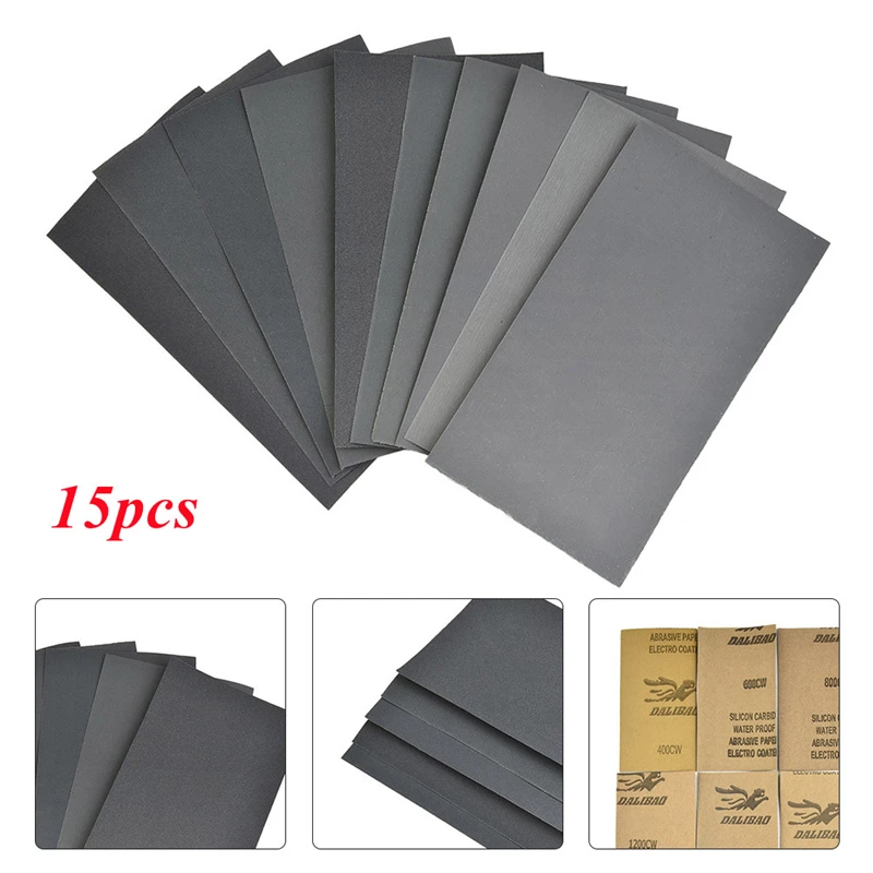 15 teile/satz Schleifpapier 400 600 3000 800 1000 1200 1500 2000 2500 Schleifpapier Wasser/trockenes Schleifpapier Schleifwerkzeuge Neu